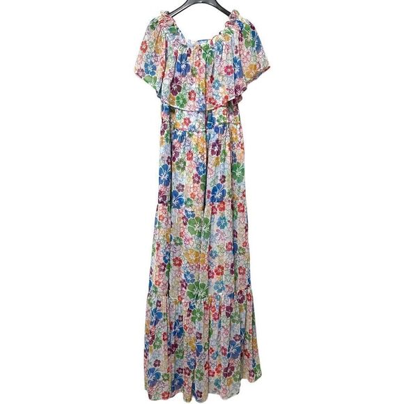 ALL THINGS MOCHI Kona Floral Bardot Chiffon Maxi Dress M - Picture 10 of 16